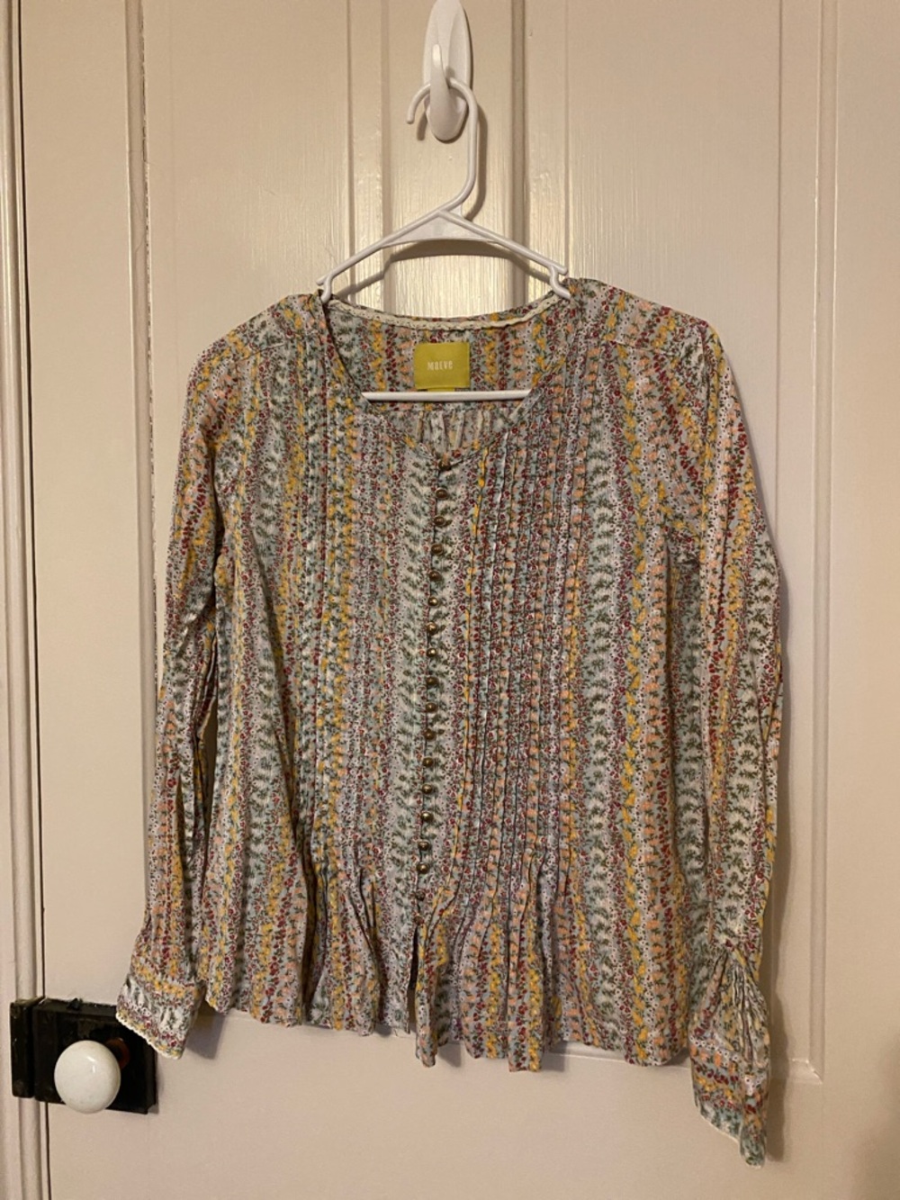 Maeve Multicolor Floral Pintuck Button-Front Blouse
